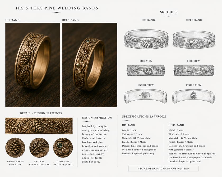 Nature inspired custom wedding set