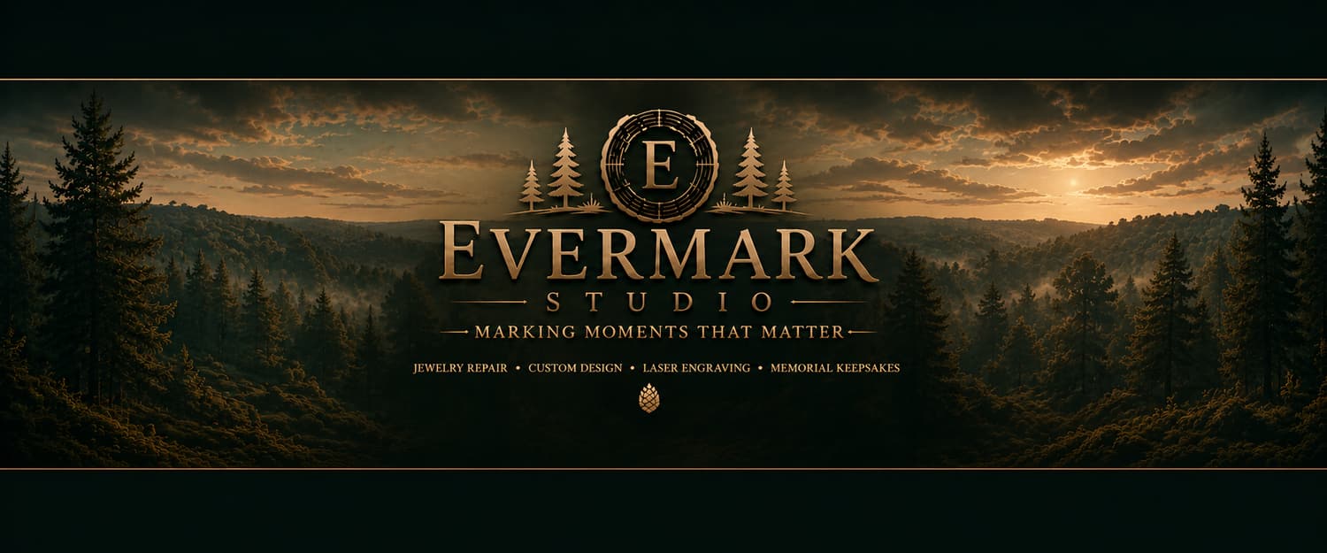 Evermark Studio banner with forest landscape and brand mark