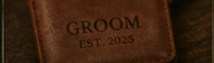 Personalized leather groom gift engraved with a date