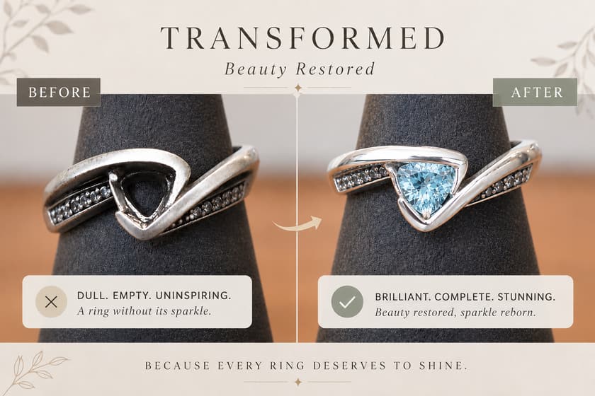Before and after stone replacement jewelry repair